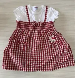 ミキハウス　赤と白のギンガムチェック ワンピース 90cm