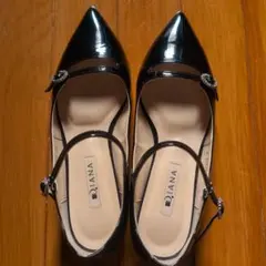 DIANA ブラックポインテッドトゥフラットシューズ