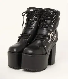 YOSUKE 厚底 レースアップヒールブーツ 黒