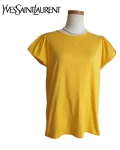 【美品】YSL イヴサンローラン ロゴ付半袖カットソー 高見え 日本製 M