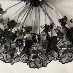 ⟡スパンコール⟡お花刺繍両山チュールレース　1m　N-277
