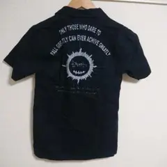 日本製 LISS ワークシャツ バックプリント ネイビー オープンカラー
