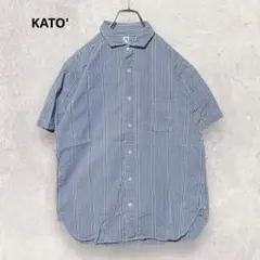 KATO カトー 半袖 シャツ M 青 ギンガムチェック 綿100% 2182