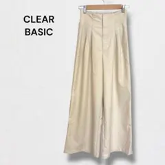 クリアベーシック ワイドパンツ タック フレア 綿混 ハイウエスト きれいめ F