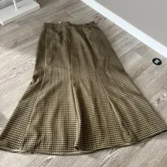 オリーブグリーン チェック柄 フレアスカート Lサイズ