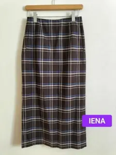 IENAイエナ　チェックタイトスカート　ブラウン