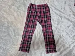 ピンク チェック ロングパンツ 110cm 裏起毛