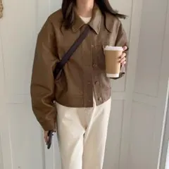 001490 F PUレザー フェイクレザー ジャケット アウター ブラウン