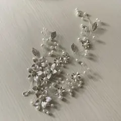ウェディングヘッドドレス シルバー 花 パール