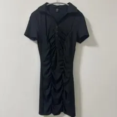 SHEIN ブラック ミニ丈 タイト 襟付き ワンピース 黒 半袖 S