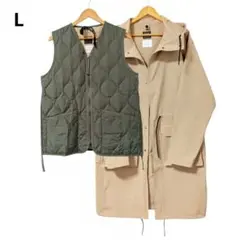 新品 タイオン フーデッドコート ダウンベストセット ベージュ L