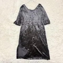 n2248 良品✨七分袖ワンピース ベロア 裾スリット 高級感 Vネック 綺麗め
