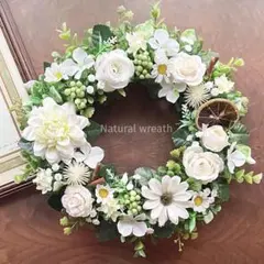 ダリア×ホワイトローズのナチュラルリース＊フラワーリース＊玄関リース