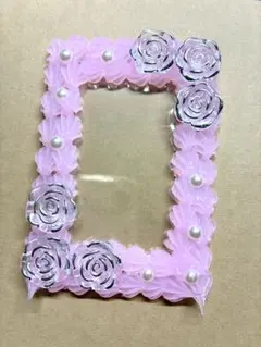 ピンク　バラ　トレカケース　ホイップデコ　横入れ　ラメ入り