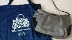 IBIZA イビサ ショルダーバッグ　 グレー　ナイロン　皮革　エコバックつき