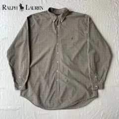 【希少サイズ】90’s ラルフローレン チェック 長袖シャツ ブラウン 2XLT