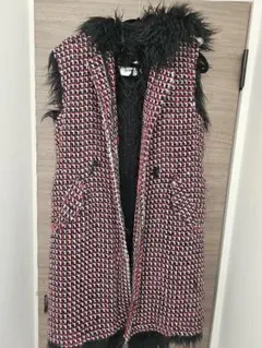 AINEA ツイードファーベスト　フード付き