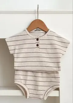 ベビー セットアップ ストライプ ベージュ×オフホワイト サイズ90