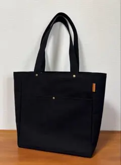 帆布トートバッグ大容量　国産帆布8号　ハンドメイド　肩掛け　裏付き　ブラック