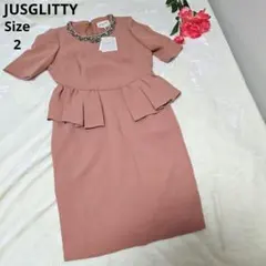 【タグ付き⭐JUSGLITTY】ピンク　ビジュー　ワンピース　サイズ2
