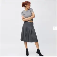 GU プリーツミディスカート グレー プリーツスカート ロングスカート 灰色
