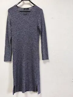 BEGUM ブルー 長袖ワンピース　ネイビー　ニットワンピース　M