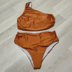オレンジ 片肩デザイン セパレート水着　新品　海外通販