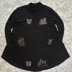 猫 ✨ 長袖 トップス カットソー チュニック 黒 レーヨン ヒョウ柄 大きめ