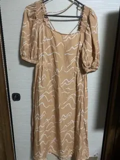 H&M リネンブレンド 波模様 ワンピース US8