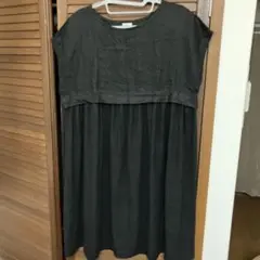 SALE!!異素材切り替えワンピース ブラック