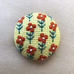 刺繍ブローチ　花柄㉘【黄色×オレンジ】