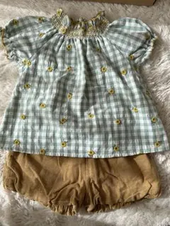 刺繍ブラウス ひまわり ギンガムチェック 90