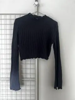 SHEIN ブラックリブ編みクロップドニット