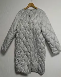 グレー キルティング ロングダウンジャケット