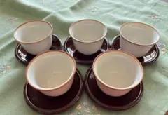 【未使用・5客セット】湯呑み＆茶托 朱泥風 ※1客微細な欠けありのため特価