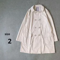 WORLD ボーダー柄 撥水スプリングコート ダブルボタン 春アウターサイズ2