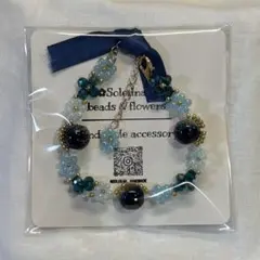 ハンドメイド ネイビー フラワー ビーズブレスレット