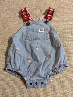 リトルウィークエンド デニムブルー ポップコーン刺繍ロンパース