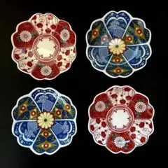 【新品】 豆皿 小皿 取り皿 醤油皿 食器 陶器 八重咲 和柄 4枚セット