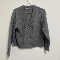グレー ケーブルニット カーディガン 長袖