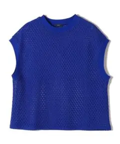 SHIPS メッシュ編み ブルーニットベスト