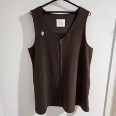 ブラウンノースリーブロングベスト　起毛　3L