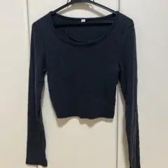 GU ウォッシュドリブクロップドT(長袖） ダークグレー M