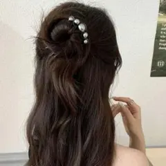 かんざし ブラック パール ヘアアクセサリー 髪飾り 髪留め 夜会巻き 1074