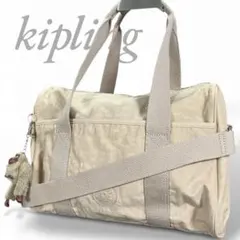 キプリング ミニボストンバッグ ショルダーバッグ 2way ベージュ ナイロン