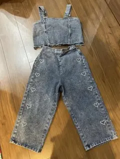 ダークデニム ハート刺繍 セットアップ