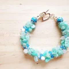 【fiore】花束のようなパワーストーンブレスレット　アマゾナイト　青　海　夏