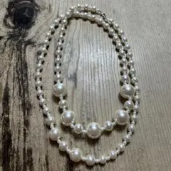 ホワイトパール風 二重　三重ネックレス 約80cm