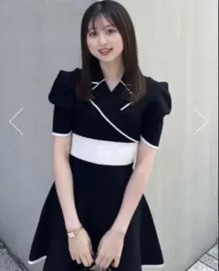 rienda テーラードカラーミニフレアハーフニットワンピース