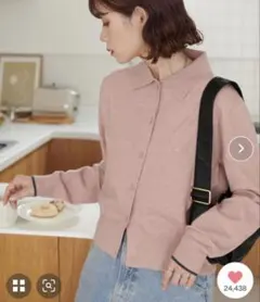 モチモチ衿付きカーディガン/DISCOAT/ピンク/ニット